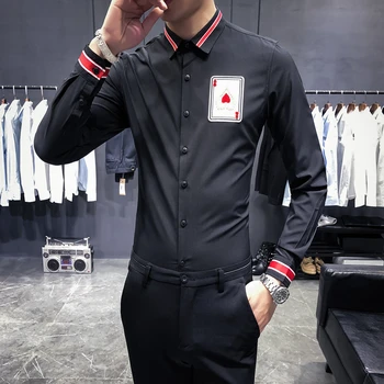 plin camasa barbati 2018 toamna noul domn Britanic versiunea coreeană de bărbați pur tricou de culoare 2033 negru -P55