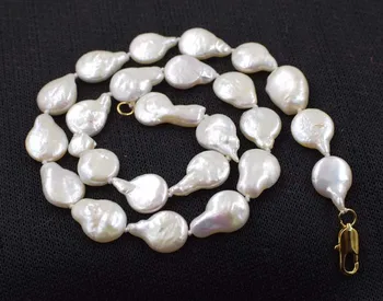 wow! de apă dulce pearl monedă alb 11-13mm baroc, colier de 17